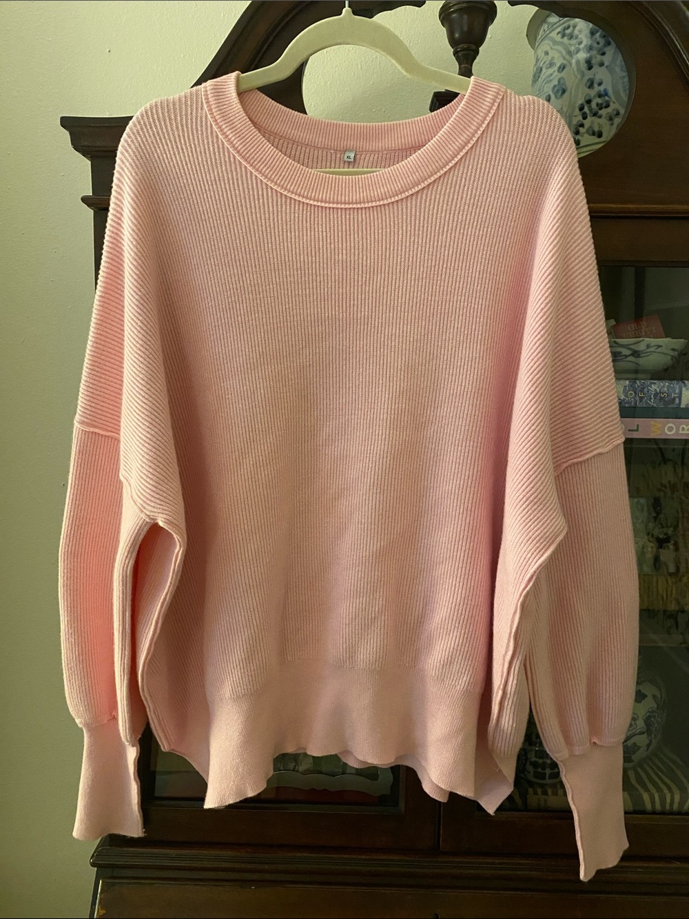 Women's Light Pink Ribbed Crewneck Sweater